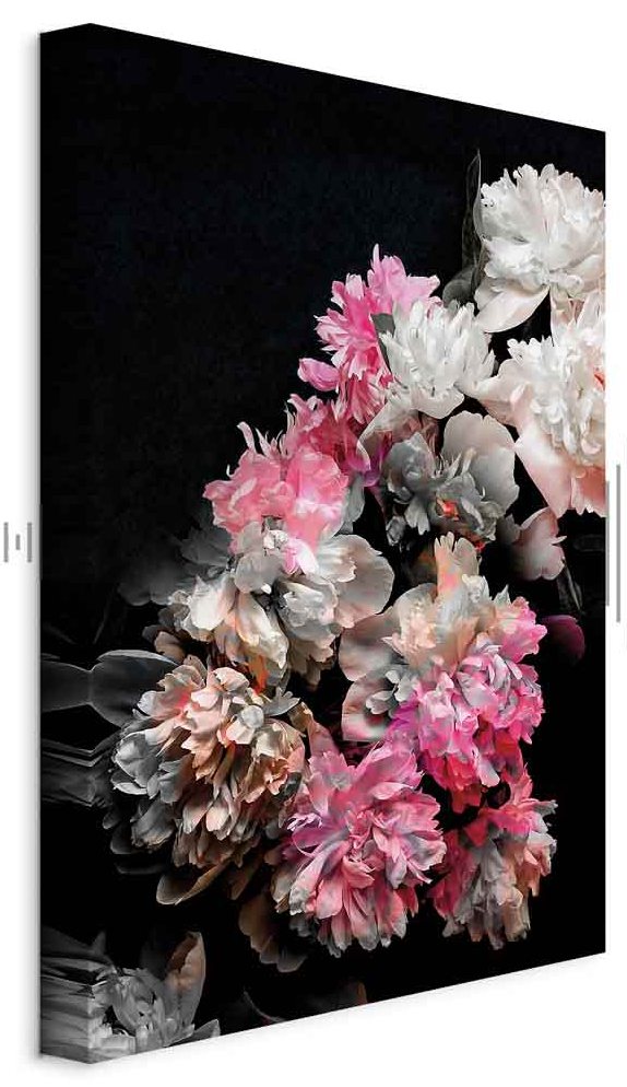 Leinwandbild - Peony Charm (1-part) - Colorful Bouquet on Black Background