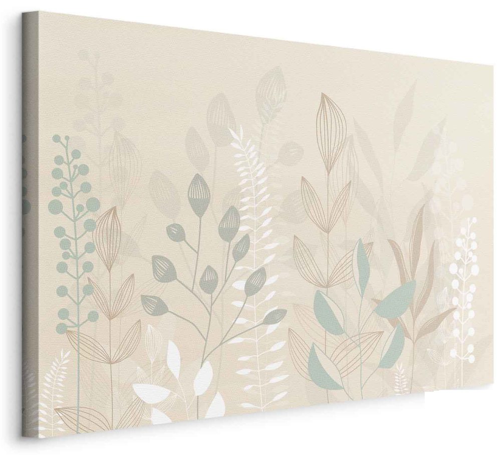 Leinwandbild - Morning in the Meadow - Various Pastel Plants on a Beige Background