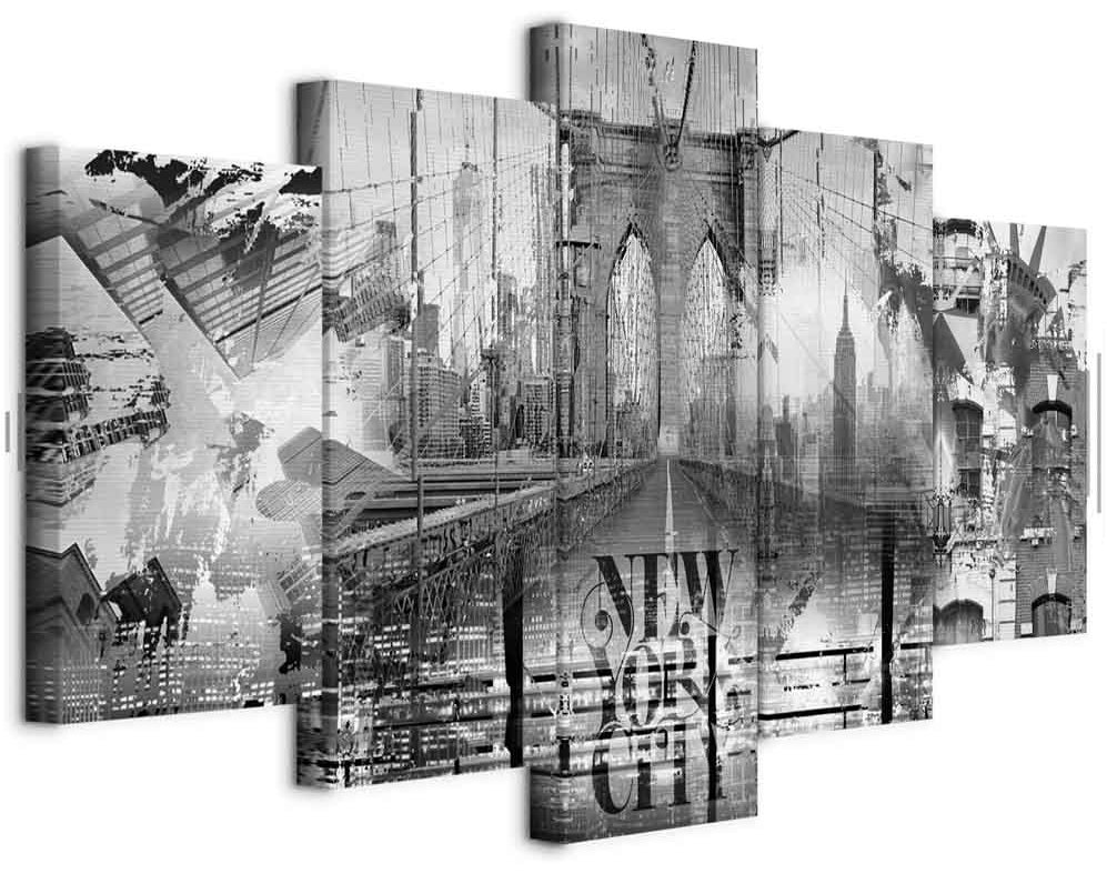 Leinwandbild - New York City Collage (5 Parts) Wide Black and White