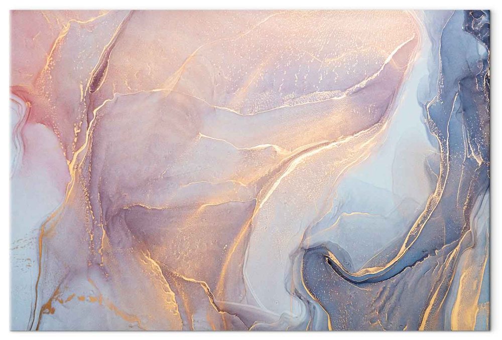 Leinwandbild - Pink and blue marble - abstract watercolour with gold accents