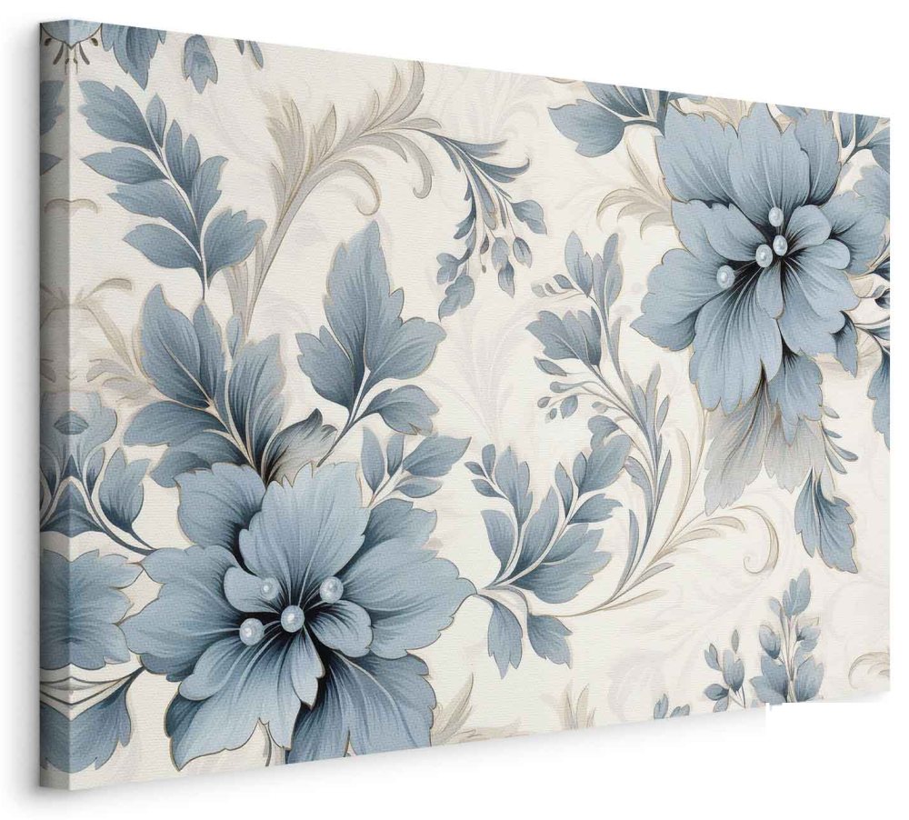 Leinwandbild - Turquoise Flowers in Retro Ambience Floristic Ornaments