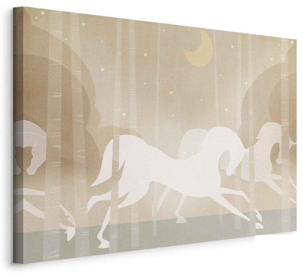 Leinwandbild - Moon Horses - Horses Galloping Among Trees on a Starry Night