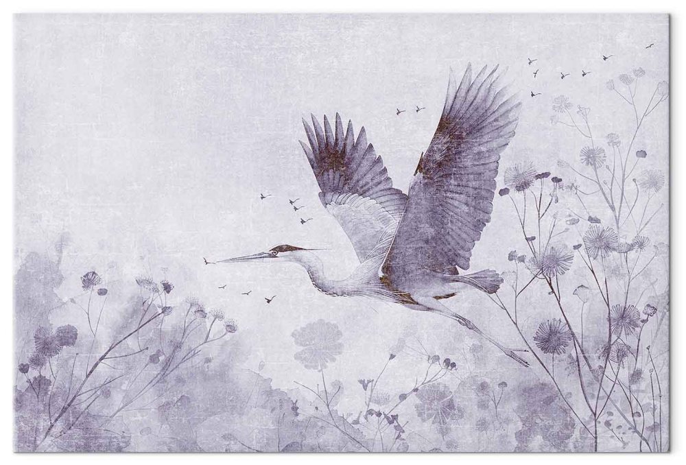 Leinwandbild - Majestic flight - a crane in flight in monochrome