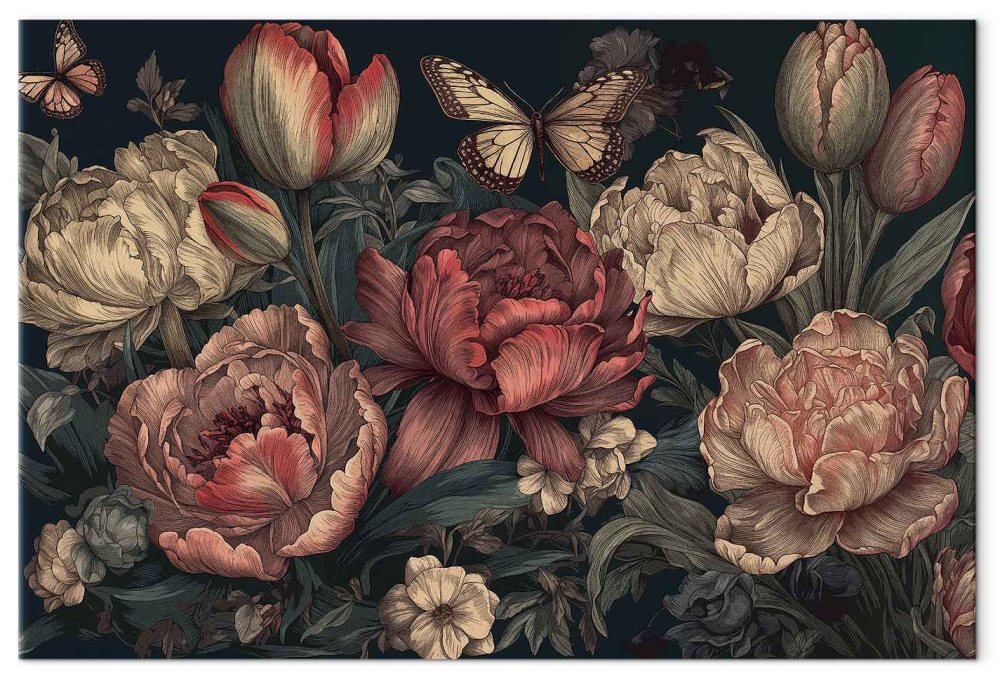 Leinwandbild - Flowers on a turquoise background