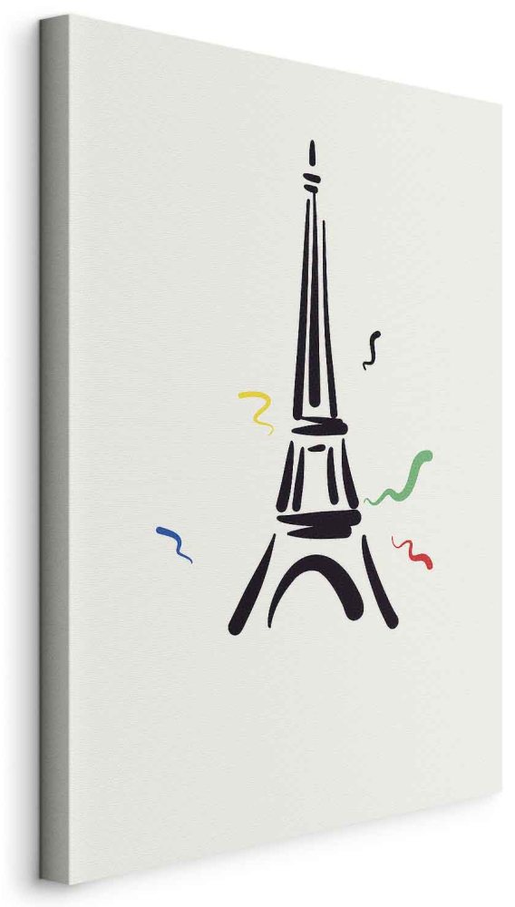 Leinwandbild - Black Graphic Drawing of the Eiffel Tower on a Cream Background