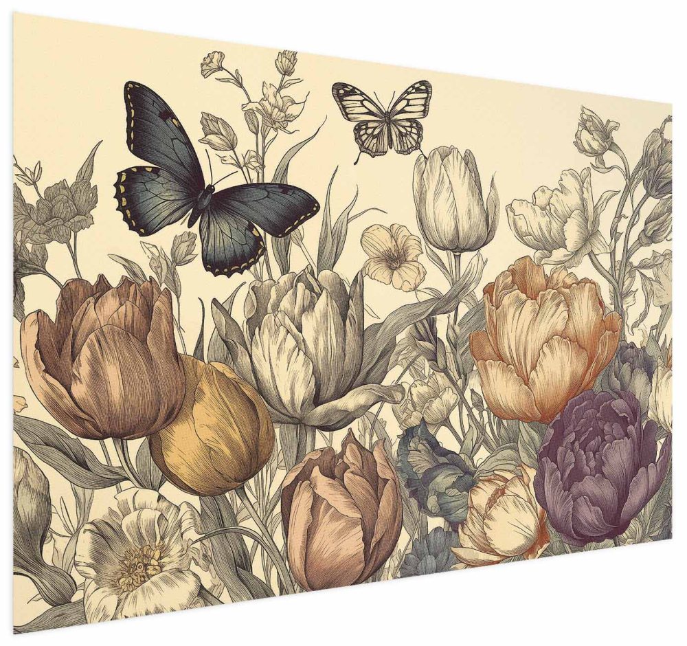 Poster - Colorful Tulips on a Cream Background
