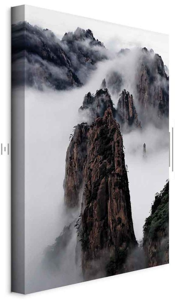 Leinwandbild - High Mountains in Mist (1-part) - Landscape of Clouds Amid Rocks