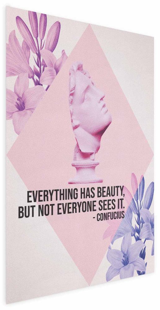 Poster - Confucius on Beauty - a bust in pink with flowers and a quote