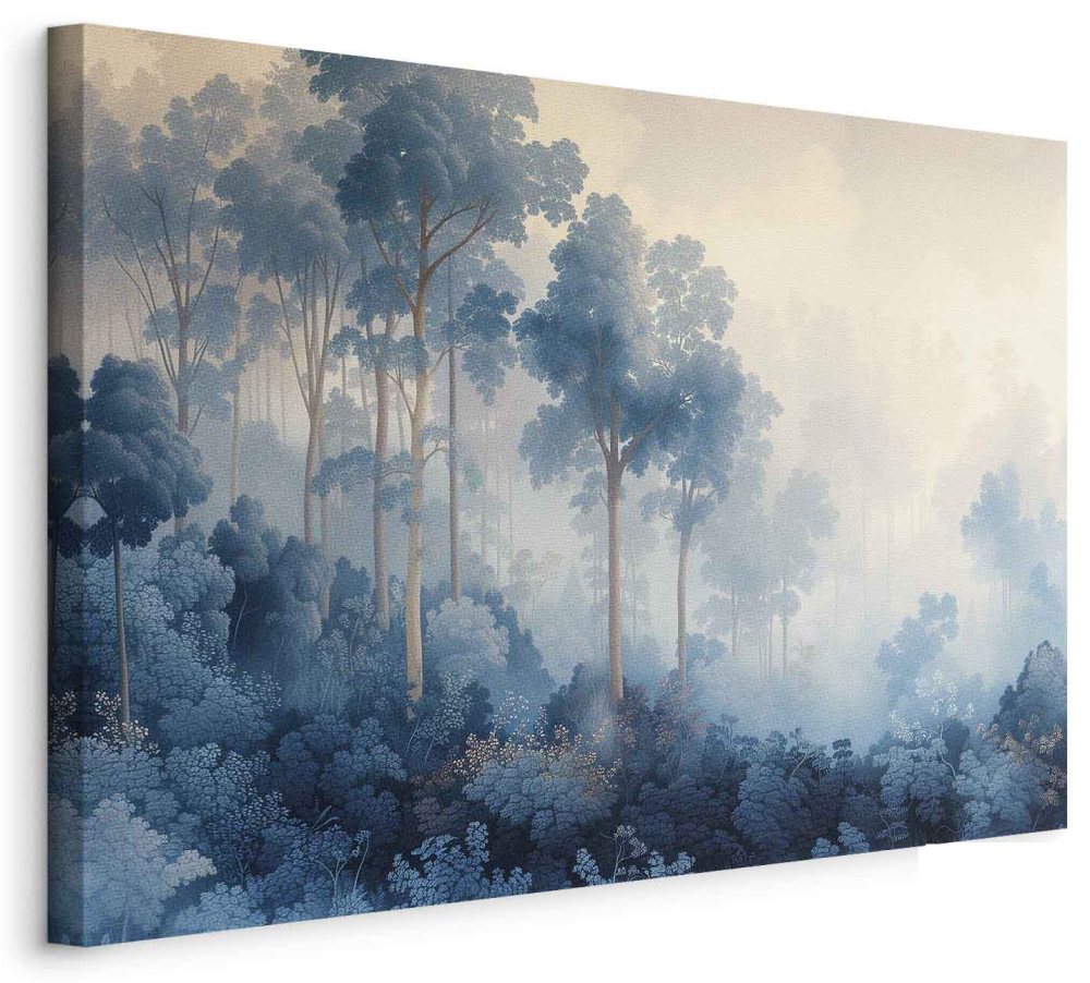 Leinwandbild - Landscape with Trees in Illustrative Style Fairy-Tale Blue Forest