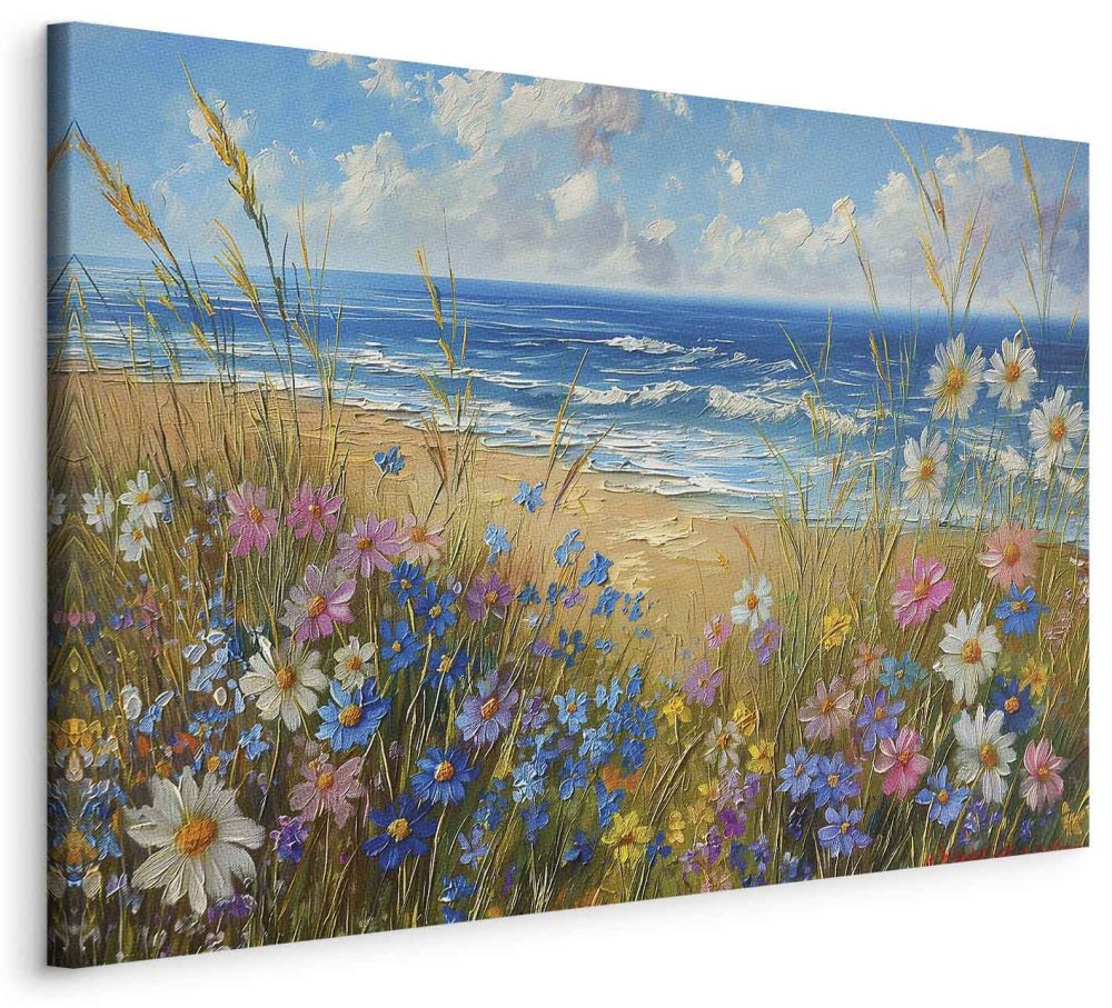 Wandbild XXL - Seascape – wildflowers and a view of the rough sea
