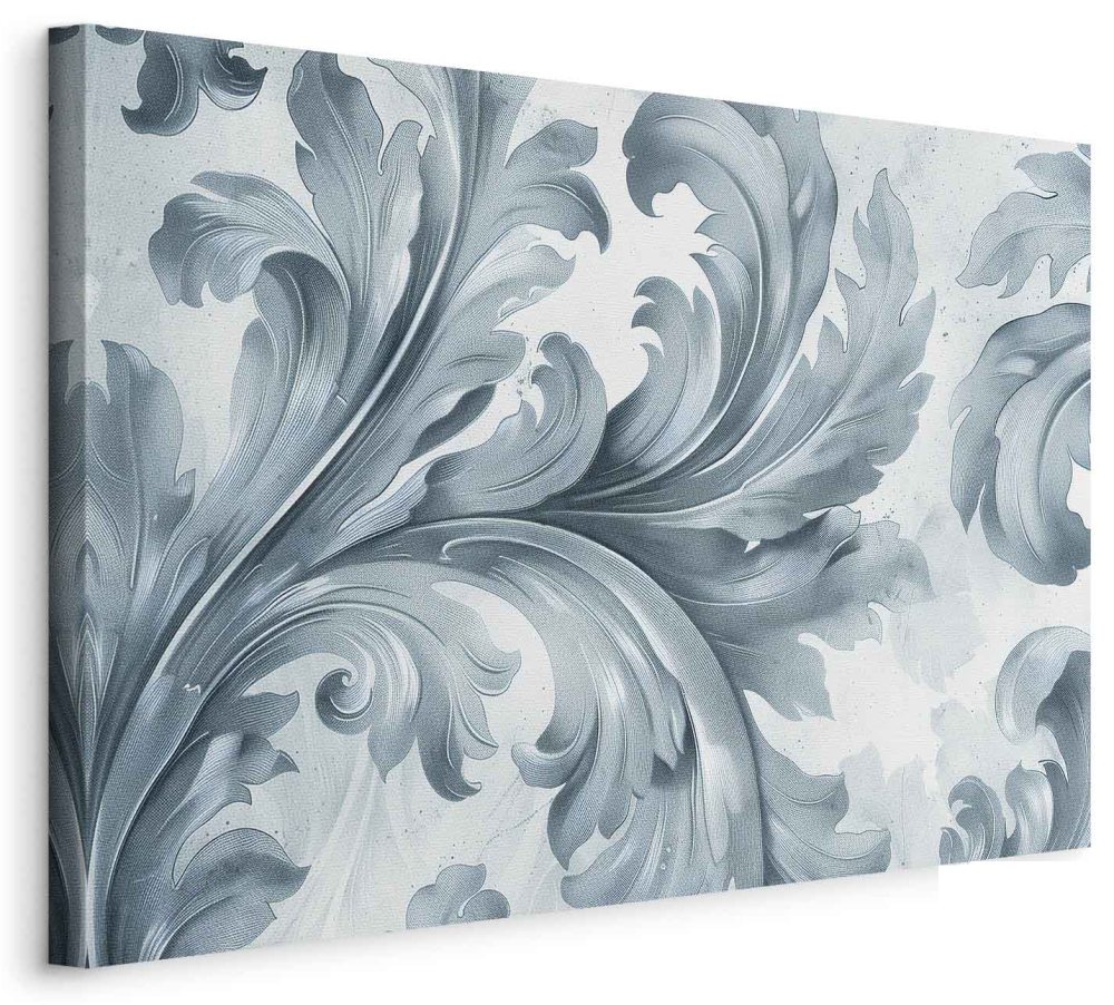 Leinwandbild - Stone Baroque Ornaments in Light Shades of Gray-Blue