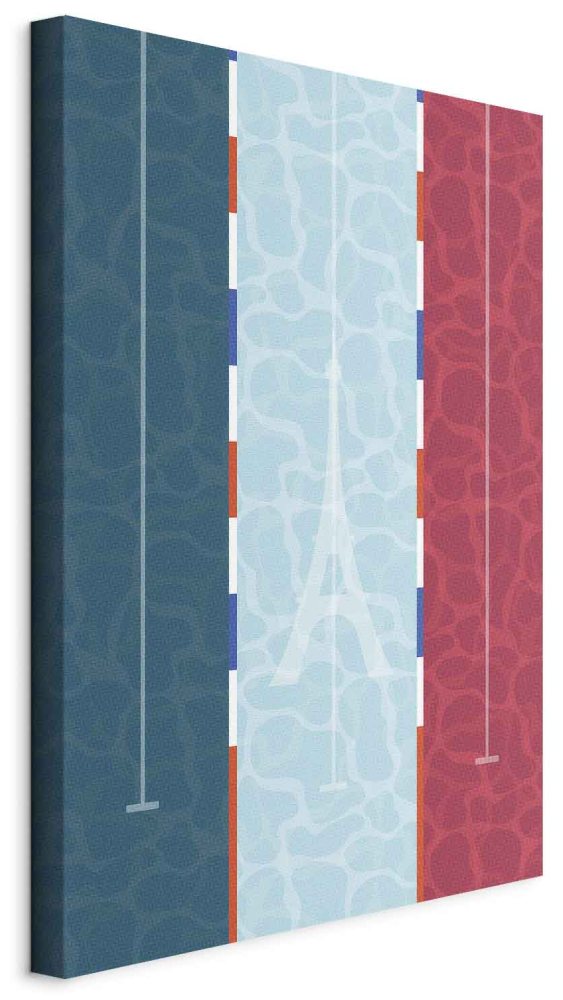 Leinwandbild - Graphic Illustration of a Swimming Pool Against the Backdrop of the French Flag