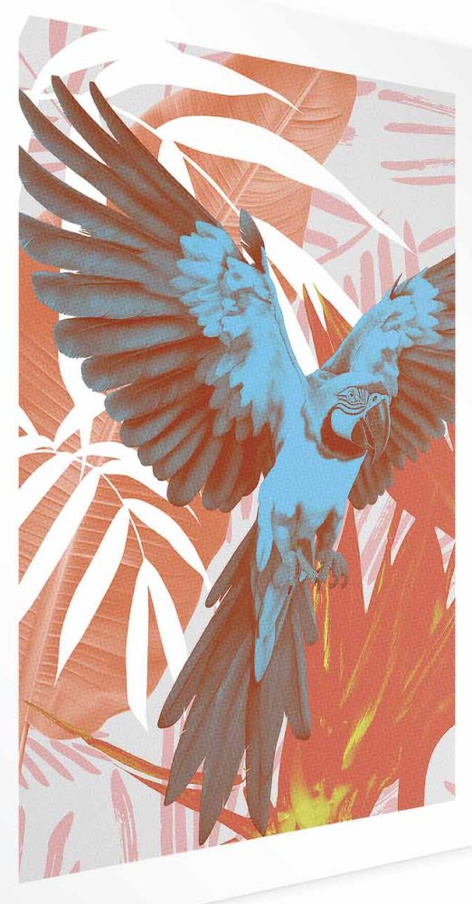 Poster - Exotic Wings - parrot among abstract leaf patterns