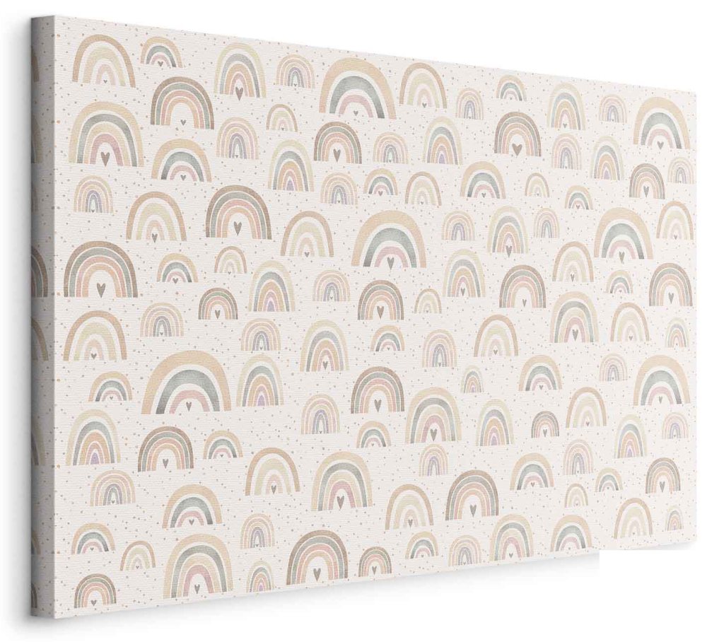 Leinwandbild - Spring - Pastel Rainbows with Hearts on a Rainy Day
