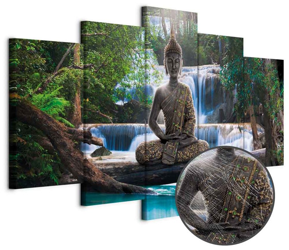 Leinwandbild - Buddha and waterfall