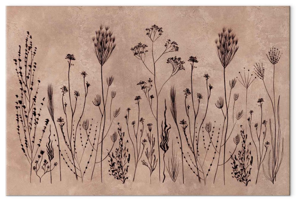 Leinwandbild - Wildflowers – black plants on lime-wash background