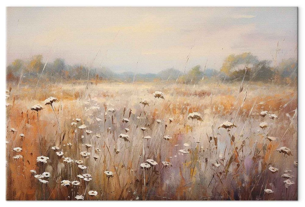Leinwandbild - Impressionist meadow – field landscape in a pastel colour palette
