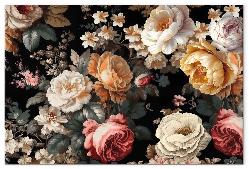 Leinwandbild - Colourful flowers on a black background