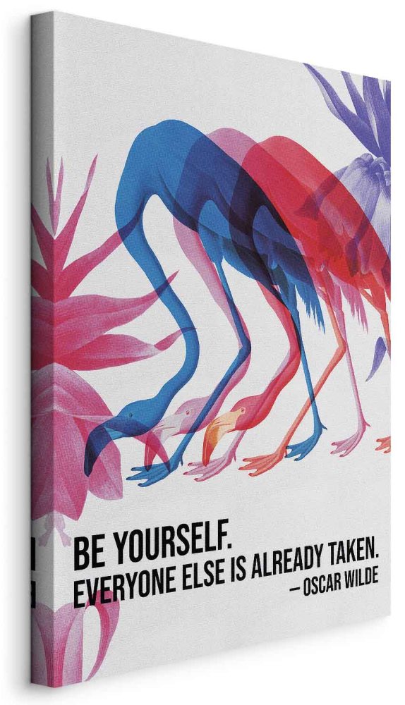 Leinwandbild - Colorful Flamingos - Inspirational Quote with Colorful Bird Silhouettes