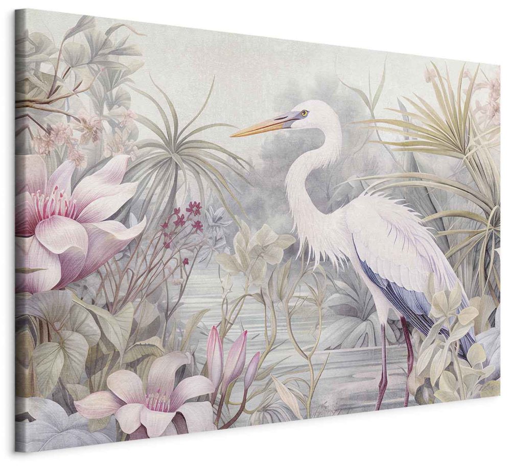 Wandbild XXL - Heron wading in a pond - illustration in bright colours