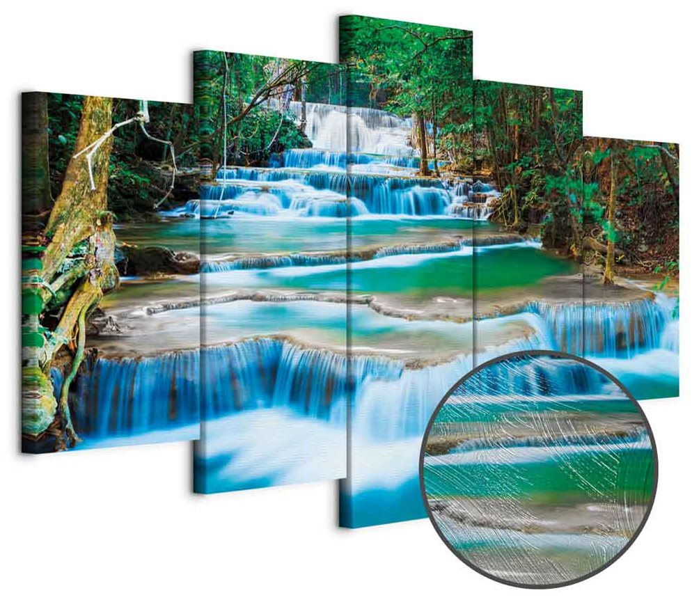 Leinwandbild - Blue Waterfall in Kanchanaburi, Thailand