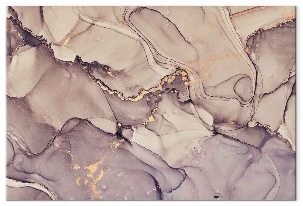 Leinwandbild - Watercolour abstraction - powder pink marble with gold accents