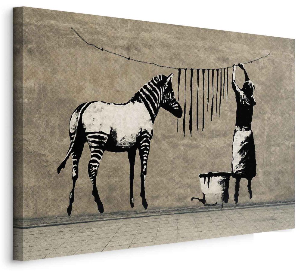 Leinwandbild - Banksy: Washing Zebra on Concrete (1 Part) Wide