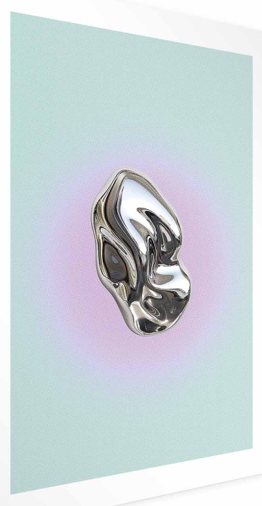Poster - Metallic Form - abstract sculpture on a mint background with a purple halo
