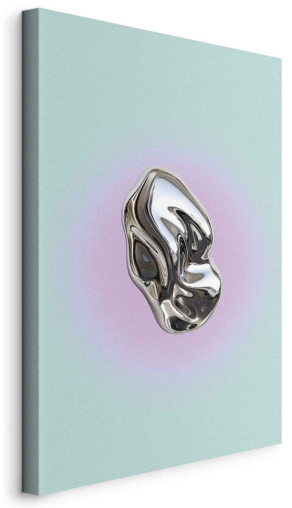 Leinwandbild - Metallic Form - Abstract Sculpture on a Mint Background with a Purple Halo
