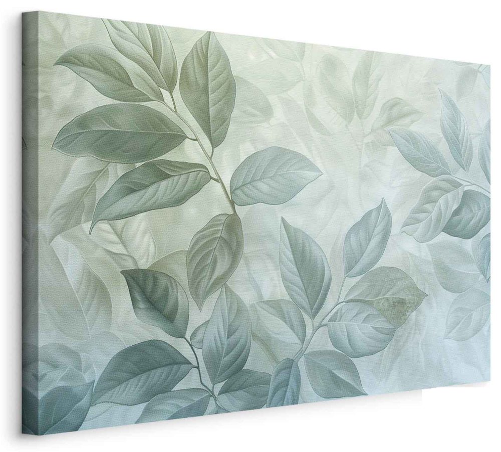 Leinwandbild - Large Leaves in Shades of Green-Mint: Botanical Motif