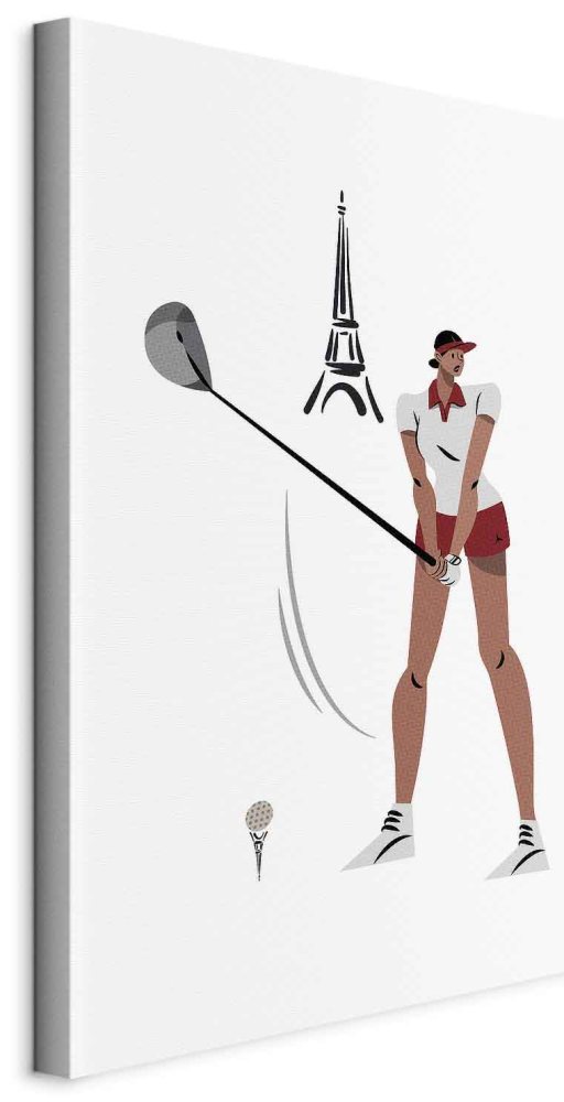 Leinwandbild - Female Golfer With the Eiffel Tower in the Background - Illustration