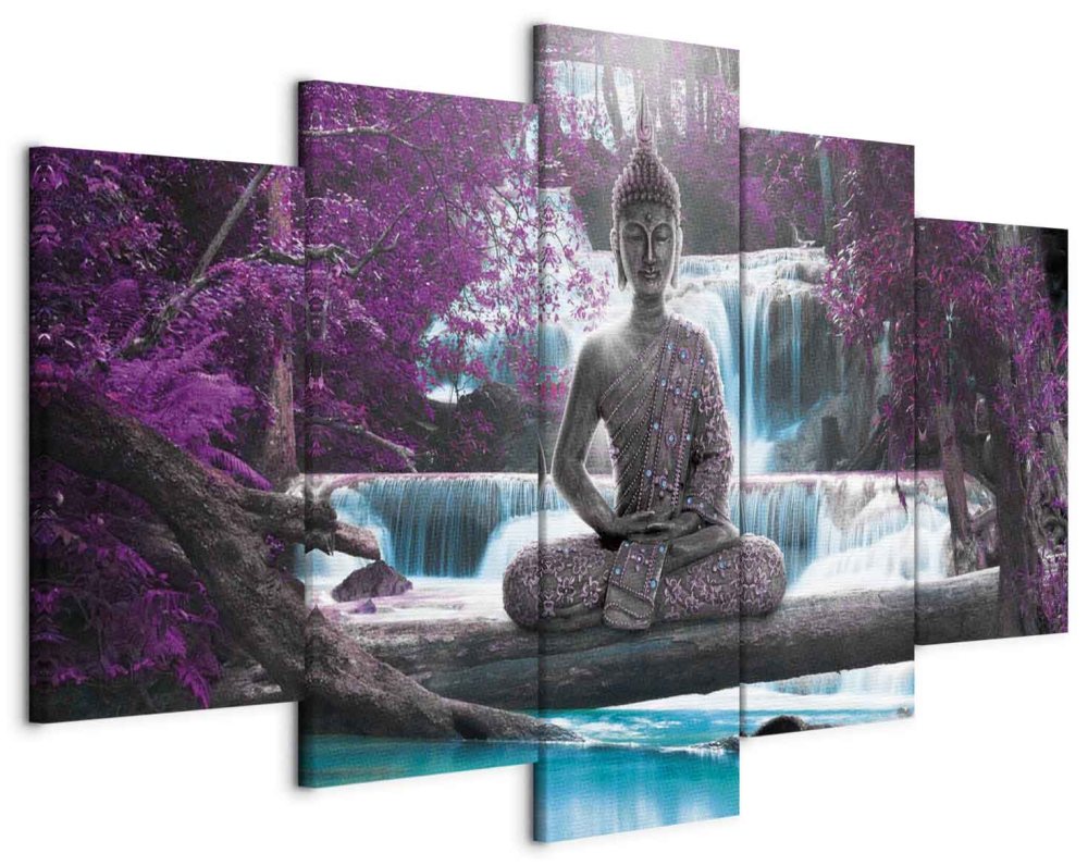 Leinwandbild - Waterfall and Buddha