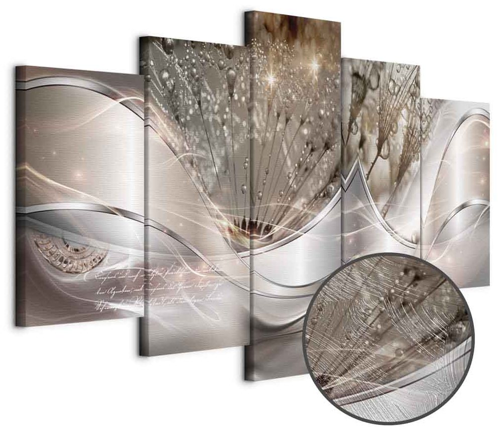 Leinwandbild - Sparkling Dandelions (5 Parts) Beige Wide