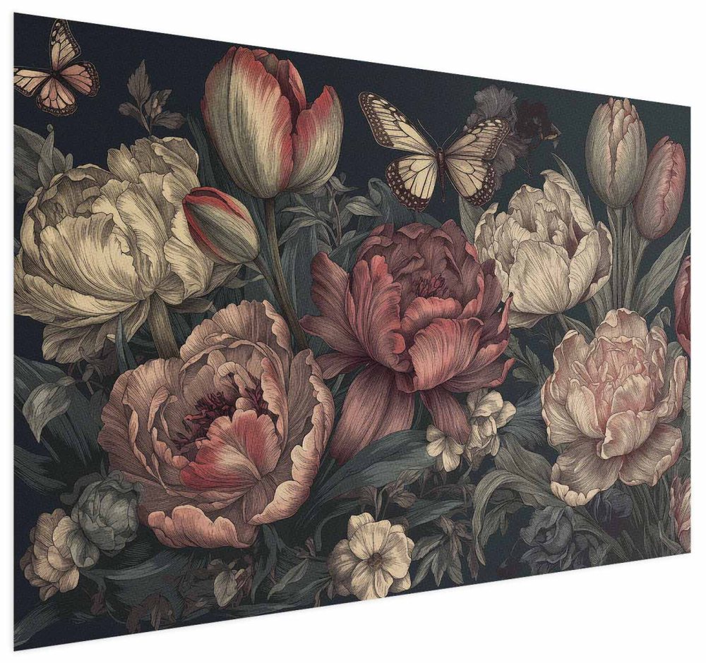 Poster - Flowers on a Turquoise Background