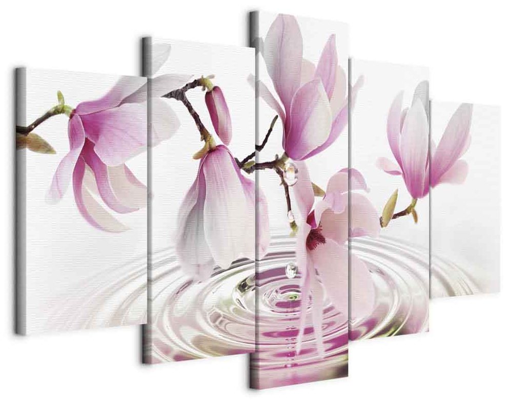 Leinwandbild - Magnolias over Water (5 Parts) Wide Pink