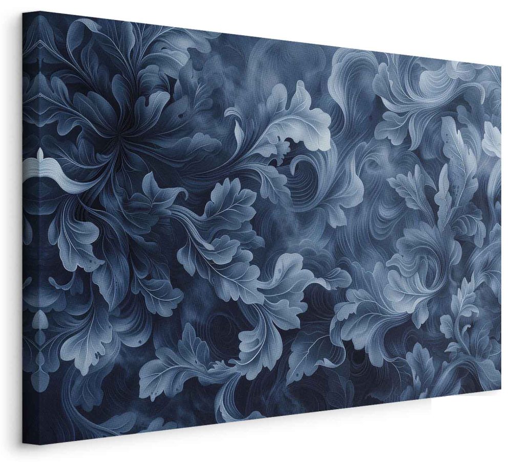 Leinwandbild - Abstract Ornaments Dark Blue Victorian Leaves