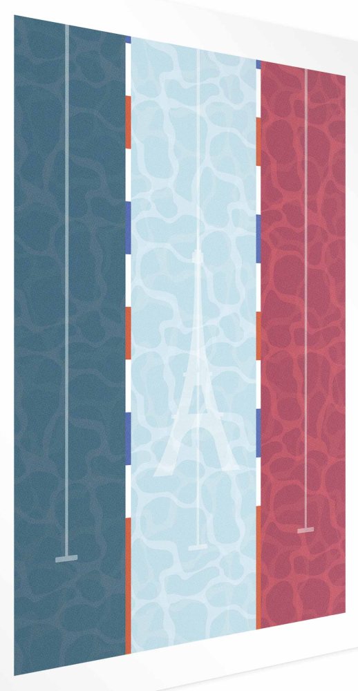 Poster - Illustration of a Pool Against the French Flag