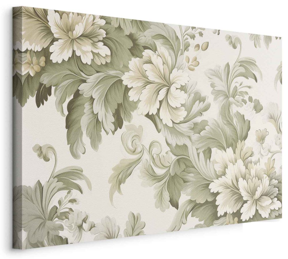 Leinwandbild - Retro Vintage Flowers in Delicate Cream and Green Colors