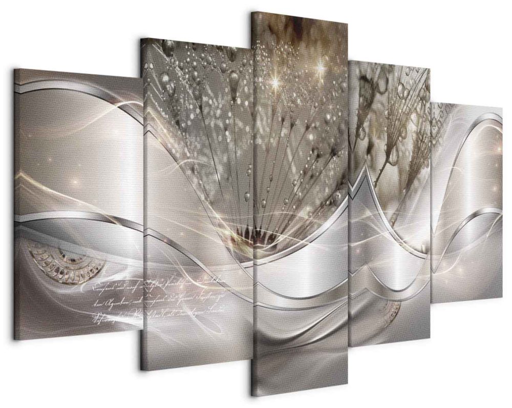Leinwandbild - Sparkling Dandelions (5 Parts) Beige Wide