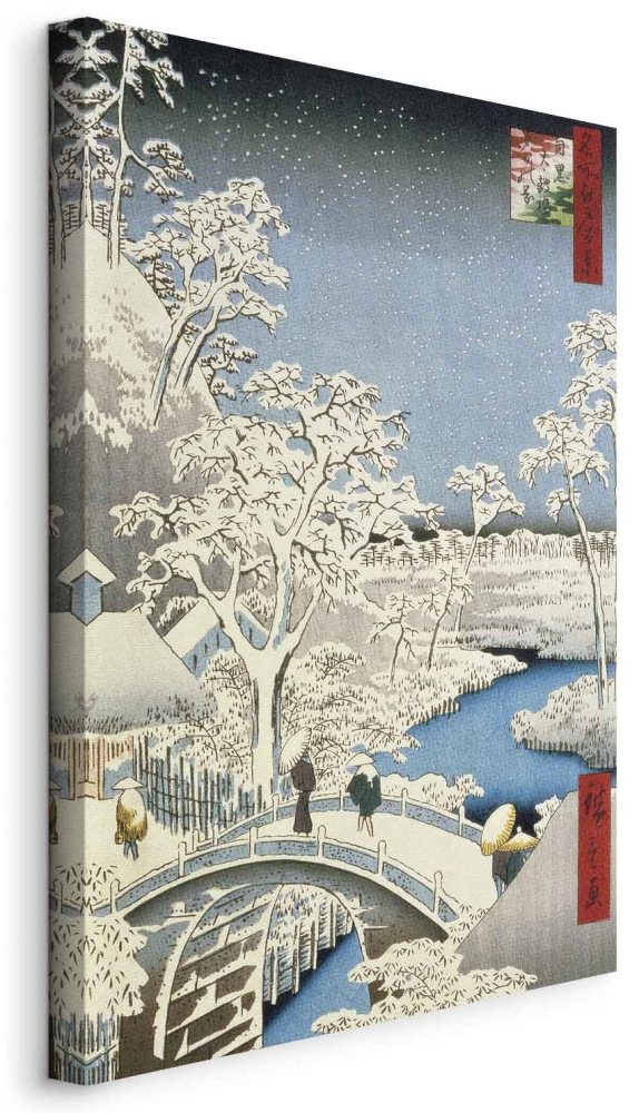Leinwandbild - Utagawa Hiroshige – Drum bridge and Setting Sun Hill at Meguro