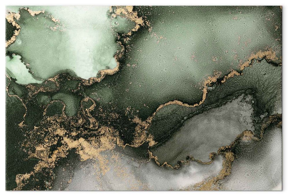 Leinwandbild - Green watercolour - abstraction inspired by the structure of marble