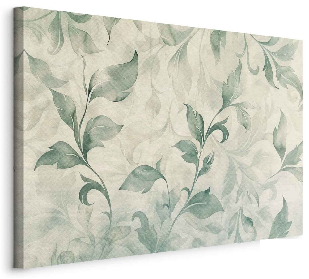 Leinwandbild - Watercolor Botanical Motif Delicate Green-Beige Leaves