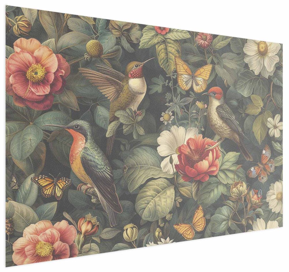 Poster - Flowers, Birds, and Butterflies - vintage-style illustration