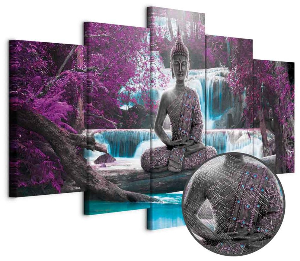 Leinwandbild - Waterfall and Buddha