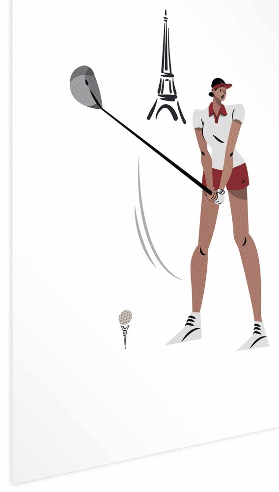 Poster - Illustration of a Female Golfer with the Eiffel Tower in the Background