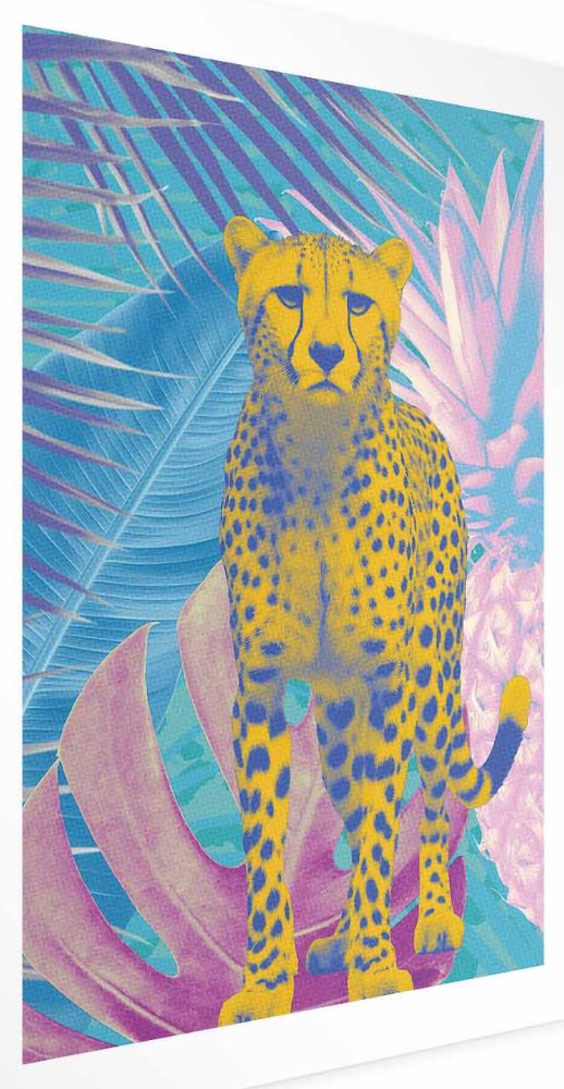 Poster - Exotic Leopard - colorful portrait of a cheetah against tropical leaves