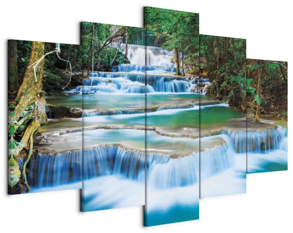 Leinwandbild - Blue Waterfall in Kanchanaburi, Thailand