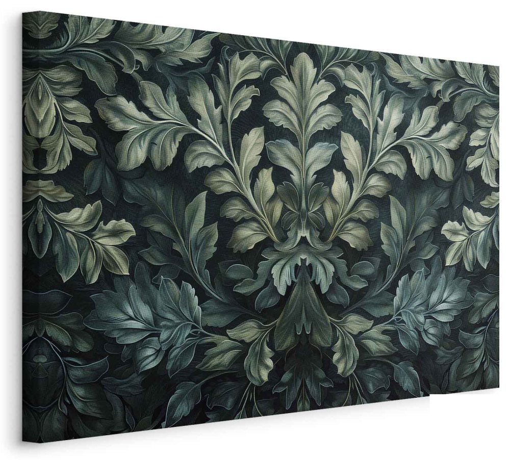 Leinwandbild - Dark Green Victorian Leaves: Botanical Carved Composition