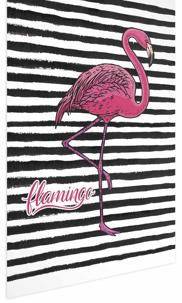 Poster - Black Stripes and Flamingo
