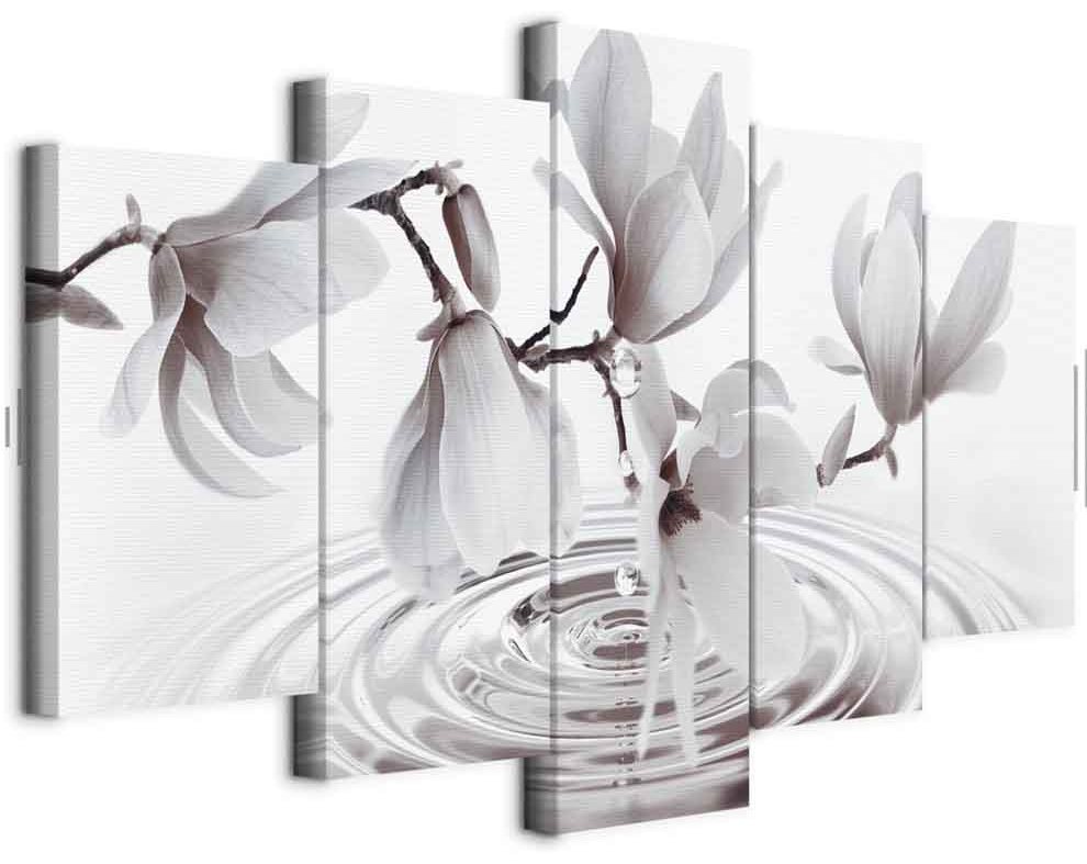 Leinwandbild - Magnolias over Water (5 Parts) Wide Grey